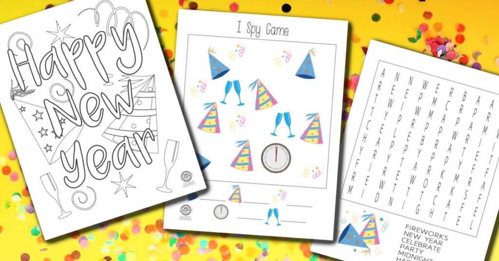 New Years Eve Printable Activity Sheets for kids Kids Activities Blog FB